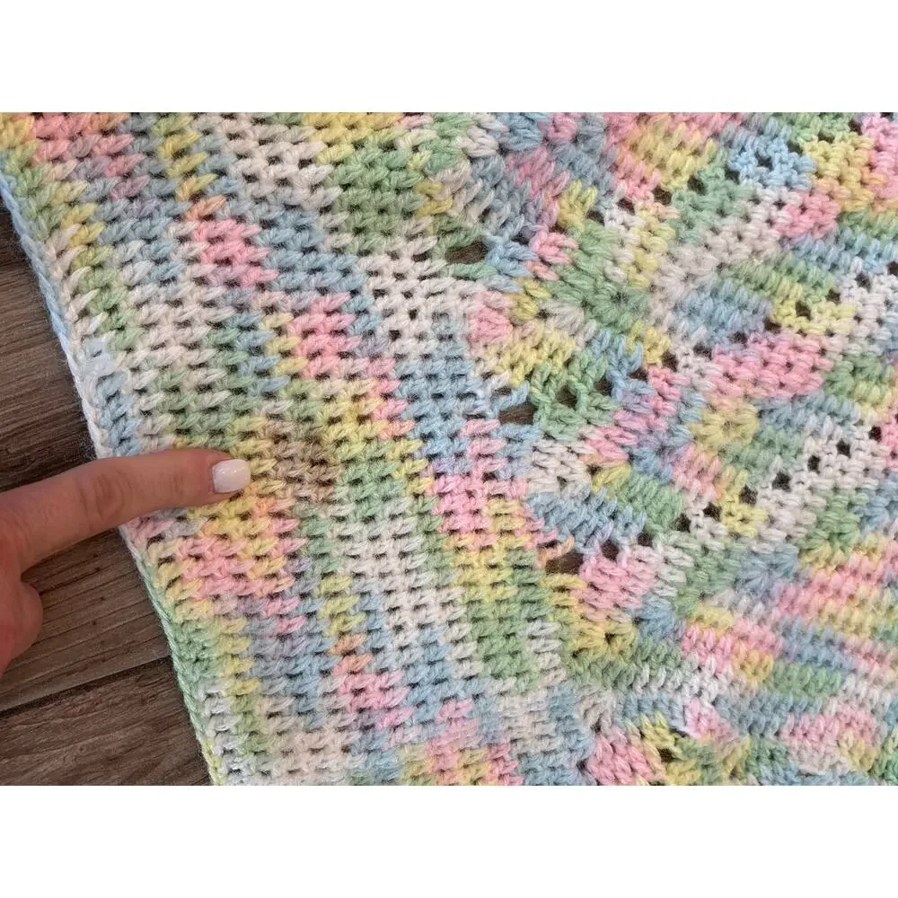 Handmade Crochet Baby Blanket Afghan Pastel Rainbow 37x41 Nursery